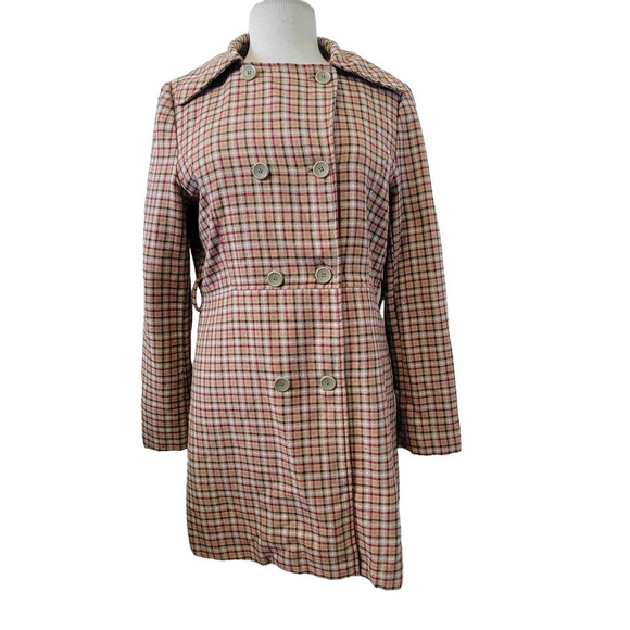 Nicole by Nicole Miller Plaid Checkered Button Front Tie Waist Peakcoat Jacket - Picture 3 of 15